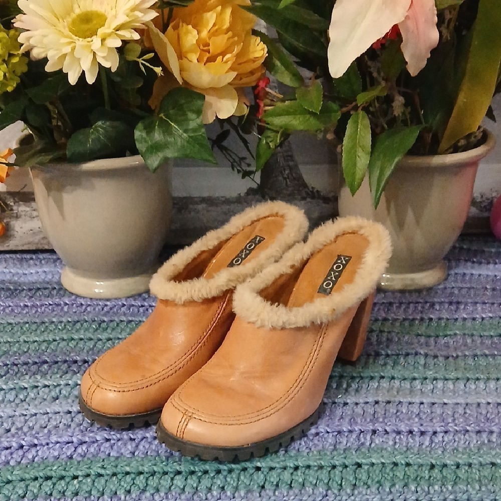 XOXO Tan Faux Fur Lined Mules